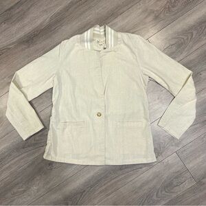 Hem & Thread Sweater Beige Brown Linen Button Mock Neck Jacket Women Medium